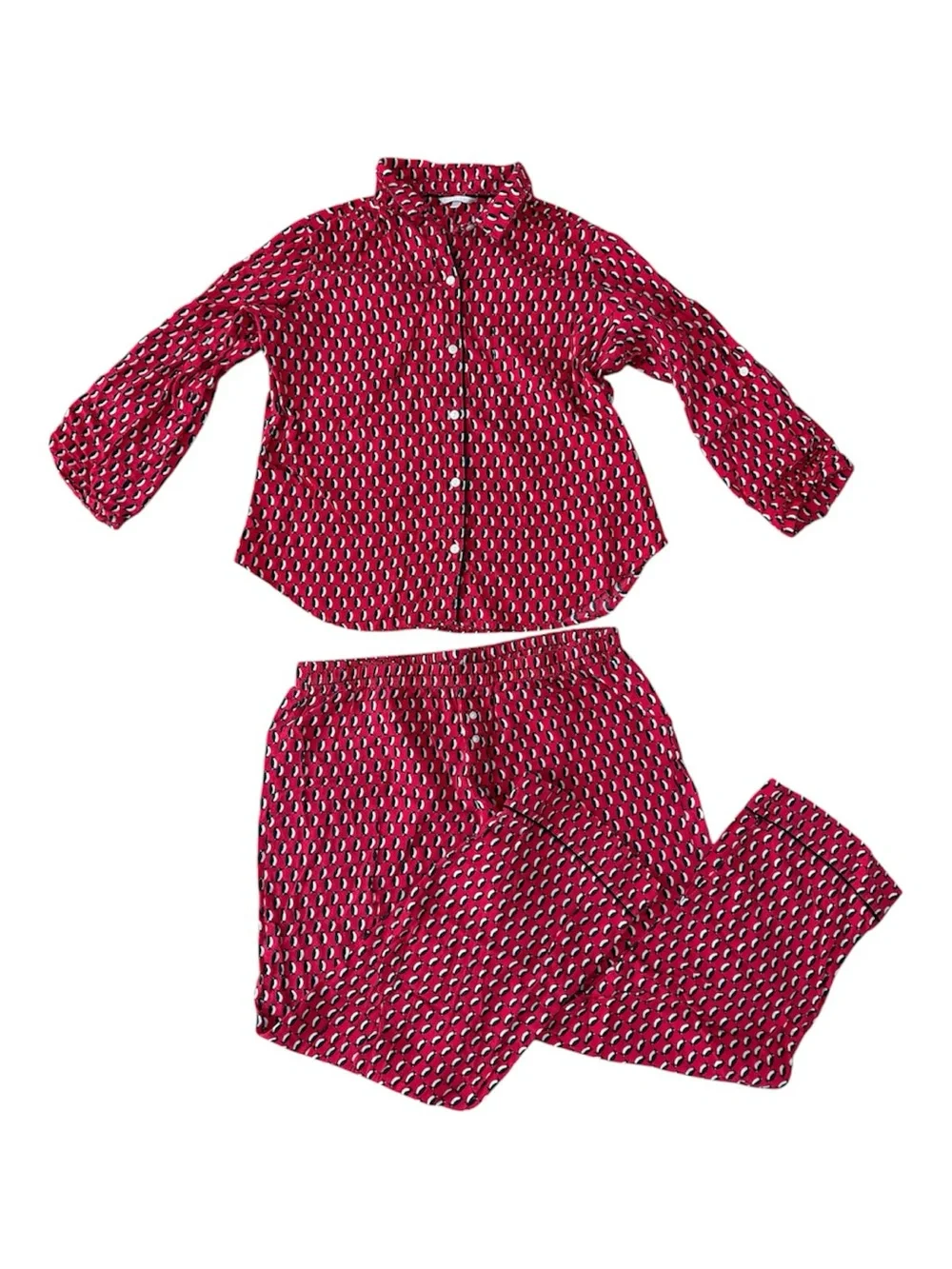 Victorias Secret Red Penguin Print Pajama Set Long Short Button Down 2 Piece PJs